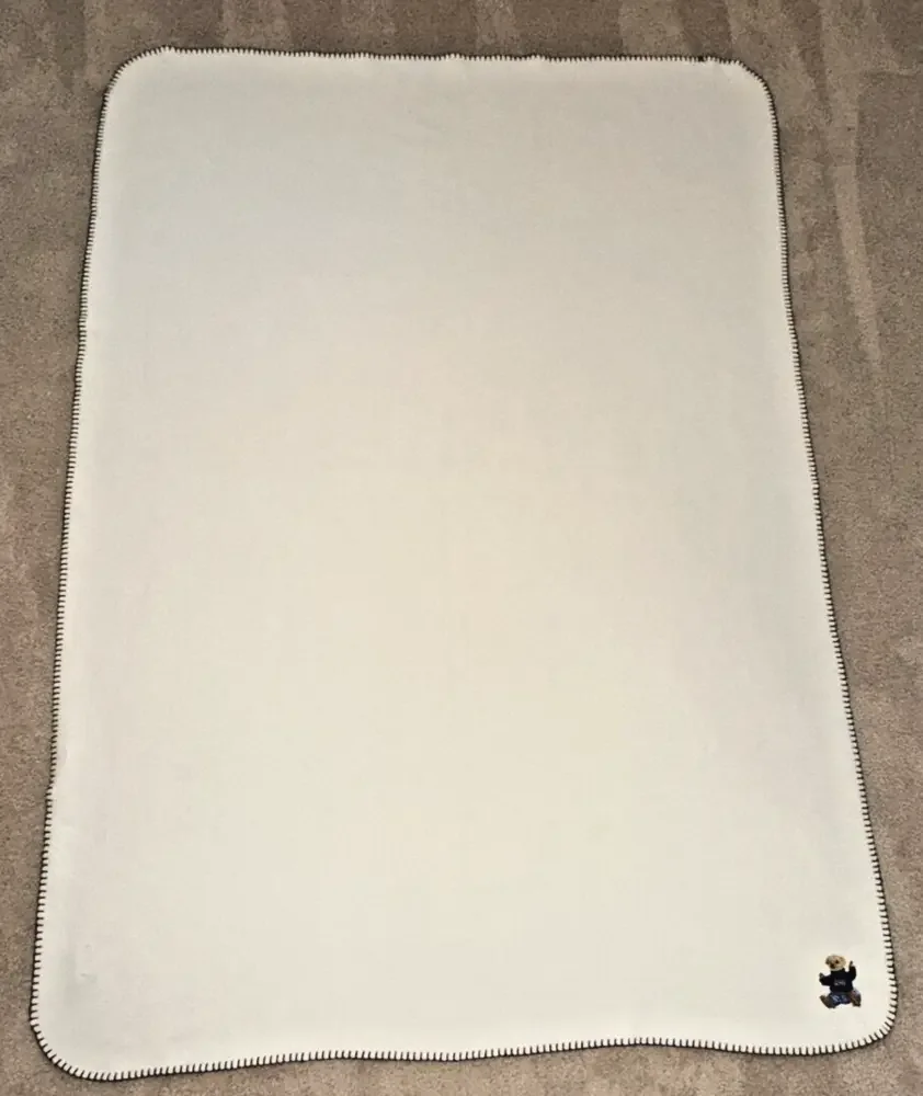 Lauren Ralph Lauren - Sitting Bear Throw Blanket - Cream wBlue stitching-50